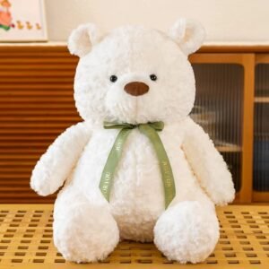 Premium brown teddy bear plush toy with soft fur and ribbon, luxury baby comfort companion for cuddling, nursery décor and newborn gifting.