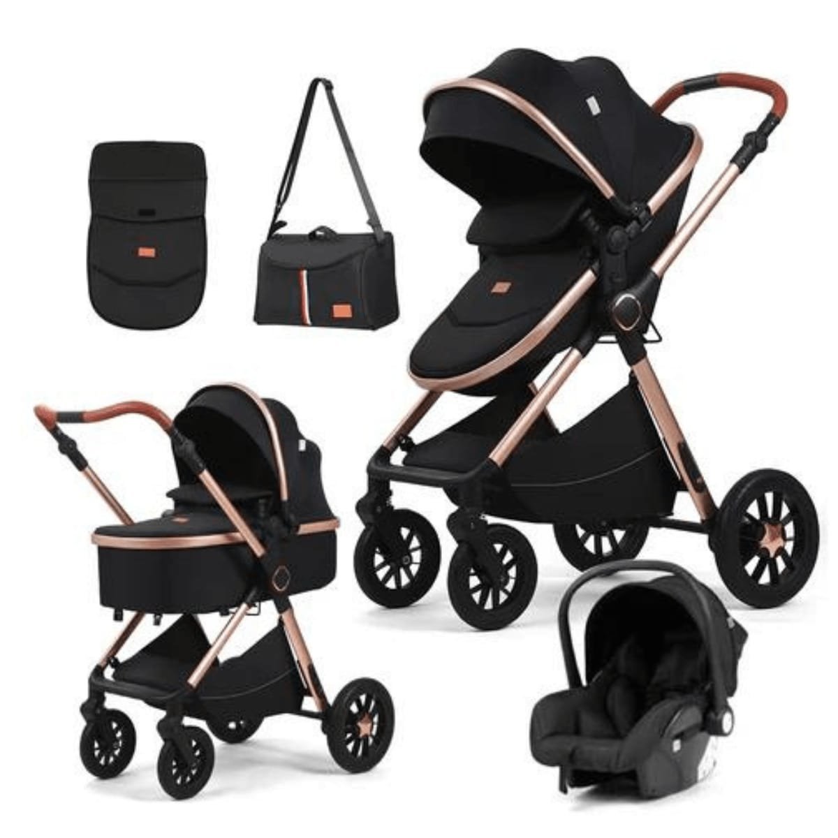 A baby stroller with multi functions.